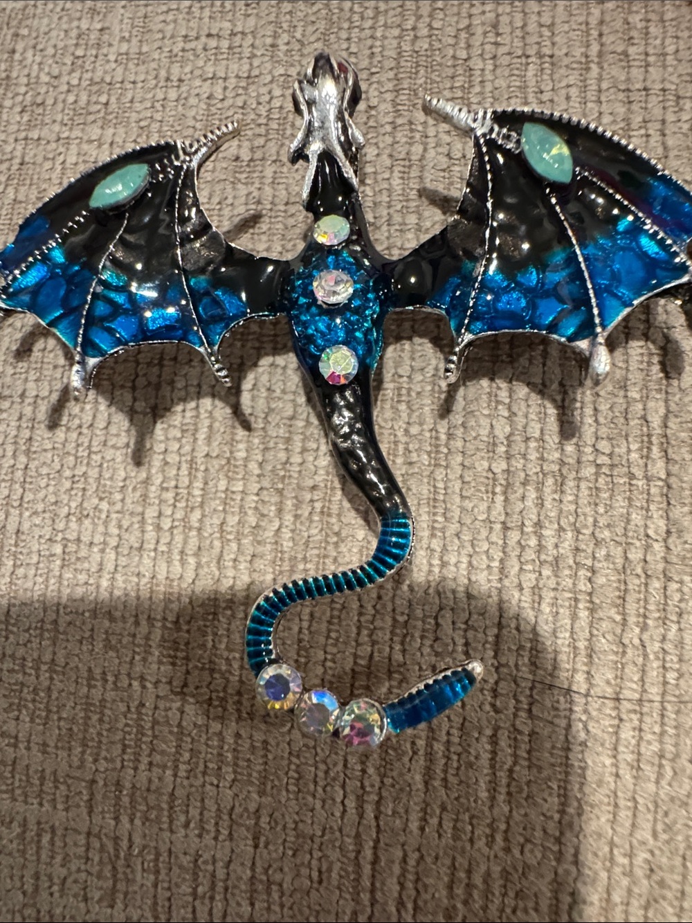 Blue Dragon Wing Brooch with Iridescent Gems